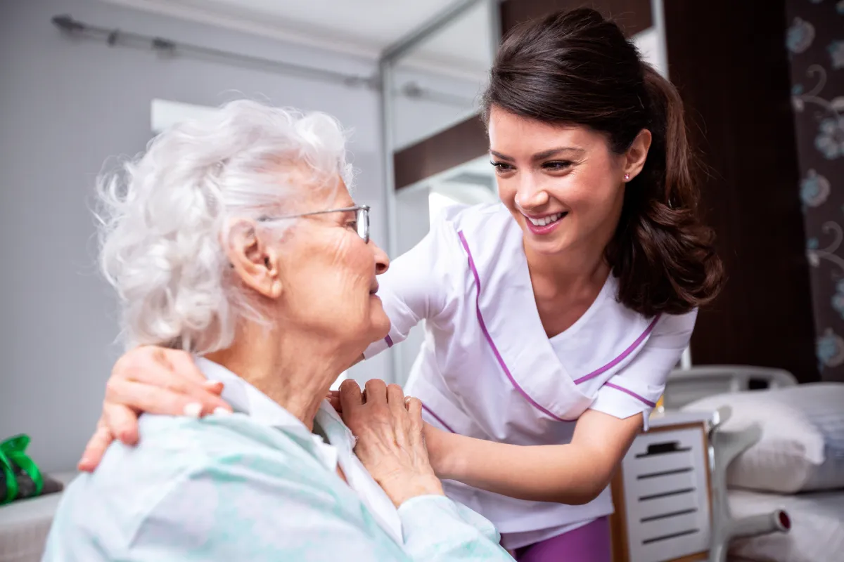 Senior woman receiving care and support